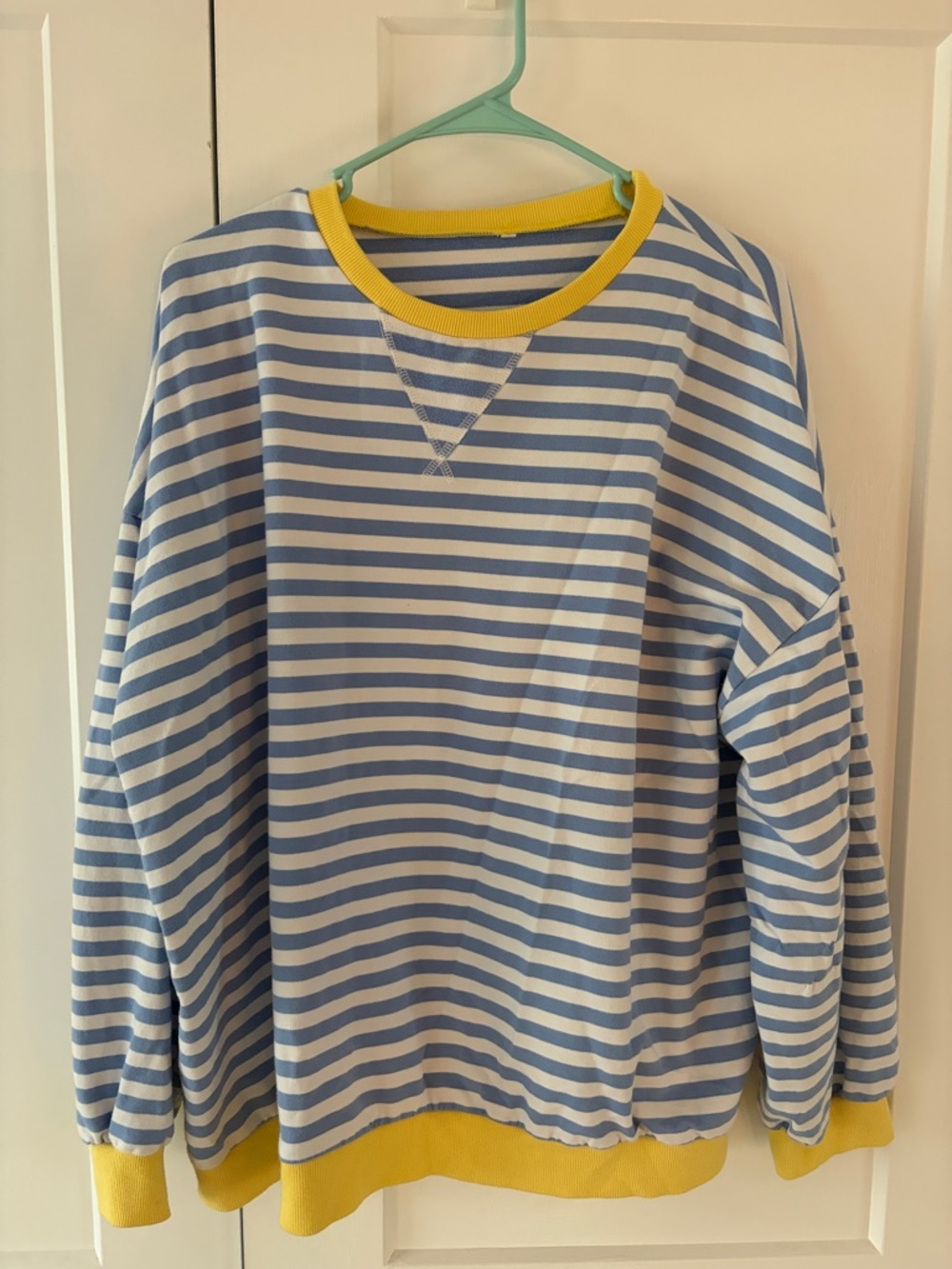 Blue & White Striped Shirt with Yellow Trim